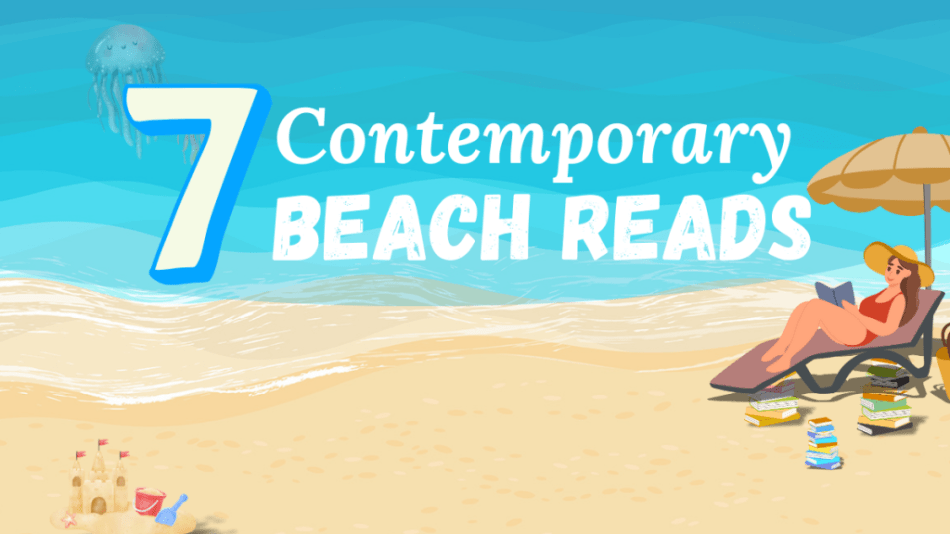 words contemporary beach reads in ocean with girl reading a book oceanside